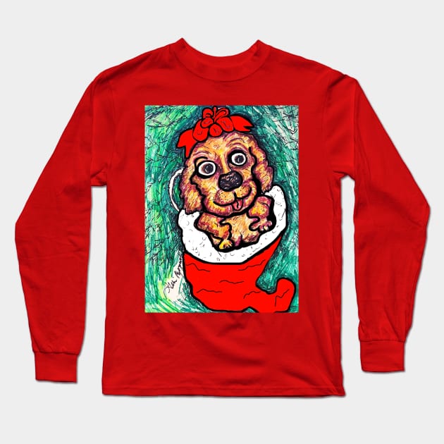 A Christmas Puppy in a Christmas Tree Long Sleeve T-Shirt by TheArtQueenOfMichigan 